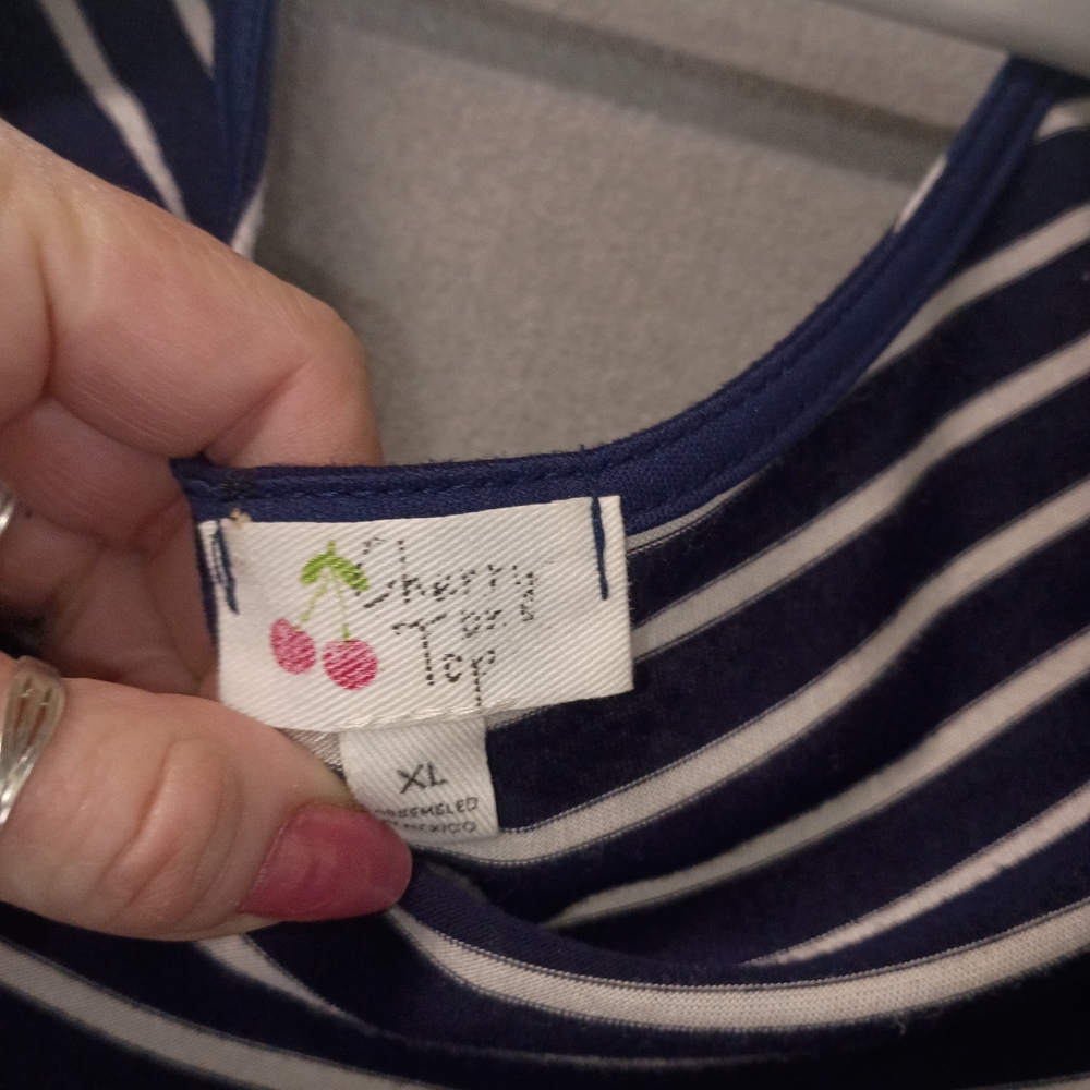 Cherry On Top Size XL Striped Navy & White Top Coral Maxi Dress - Picture 2 of 3
